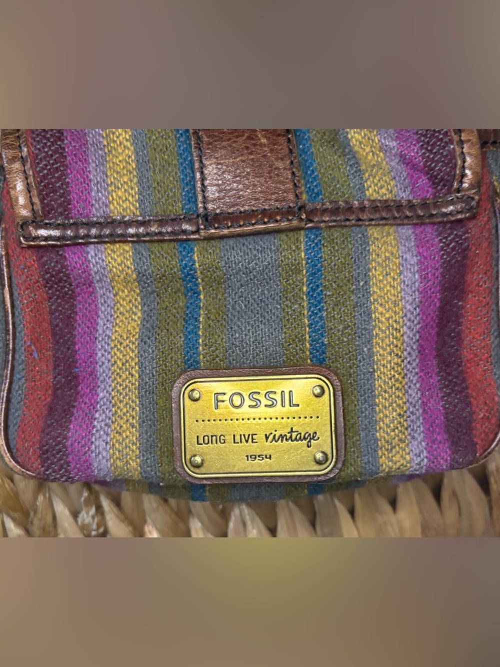 Fossil Striped Multicolor Crossbody Bag with Leather Trim - Picture 7 of 12
